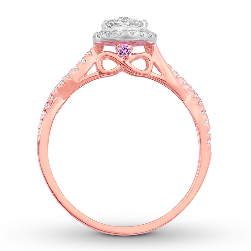 Main Image 2 of Diamond & Natural Pink Sapphire Promise Ring 1/3 carat tw Round 10K Rose Gold