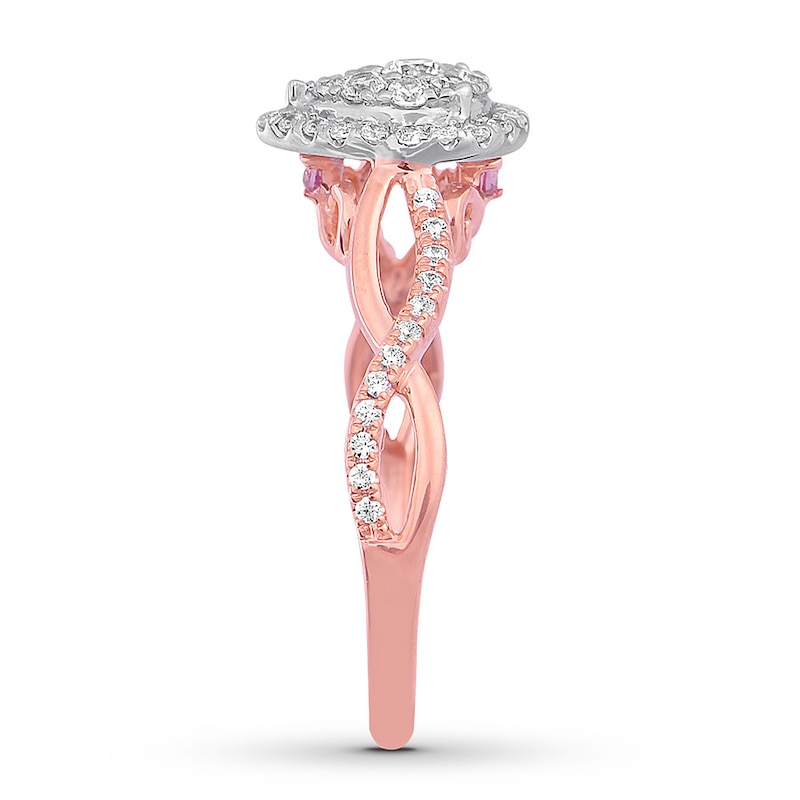 Main Image 3 of Diamond & Natural Pink Sapphire Promise Ring 1/3 carat tw Round 10K Rose Gold