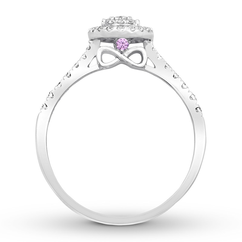 Main Image 2 of Diamond & Natural Pink Sapphire Promise Ring 1/3 carat tw Round 10K White Gold