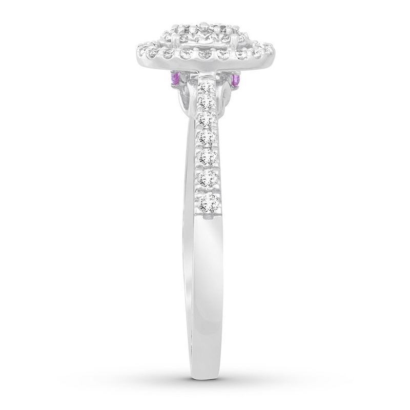 Main Image 3 of Diamond & Natural Pink Sapphire Promise Ring 1/3 carat tw Round 10K White Gold