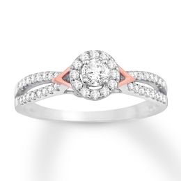 Diamond & Natural Pink Sapphire Promise Ring 1/3 carat tw Round 10K Two-Tone Gold