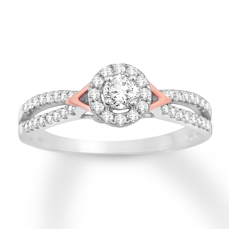 Main Image 1 of Diamond & Natural Pink Sapphire Promise Ring 1/3 carat tw Round 10K Two-Tone Gold