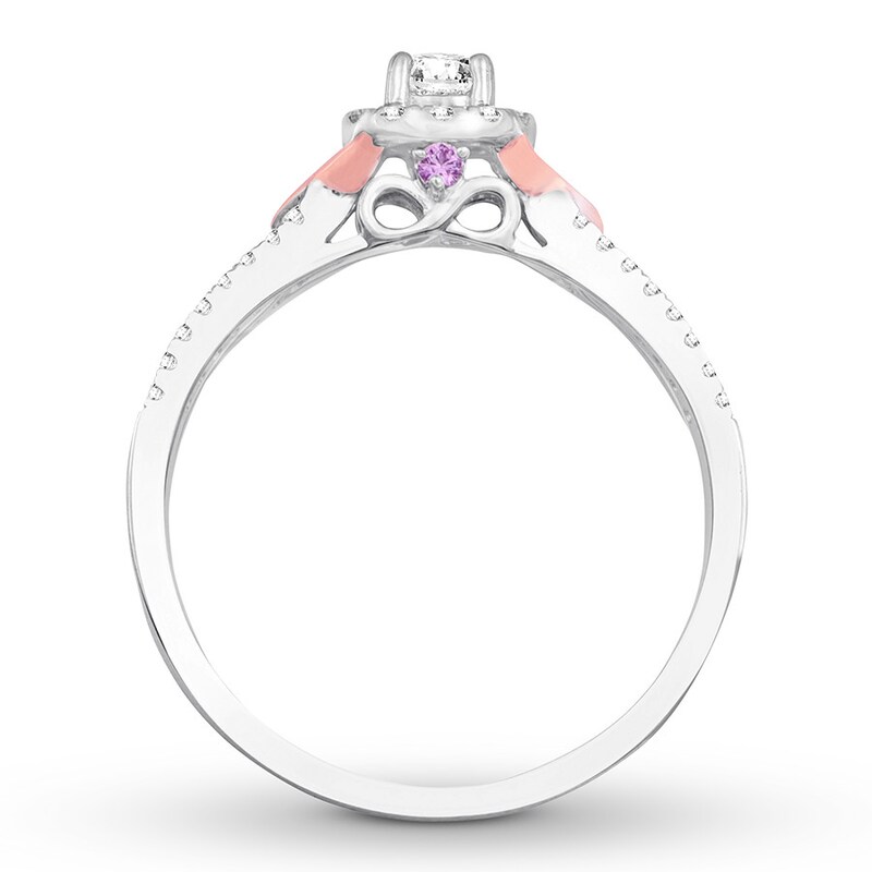 Main Image 2 of Diamond & Natural Pink Sapphire Promise Ring 1/3 carat tw Round 10K Two-Tone Gold
