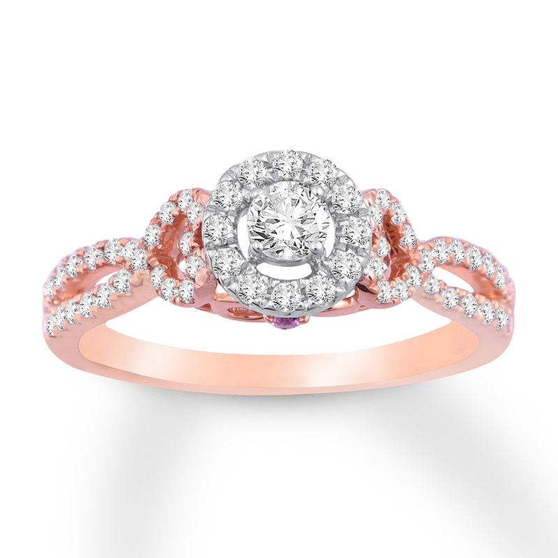 Main Image 1 of Diamond & Natural Pink Sapphire Promise Ring 1/2 carat tw Round 10K Rose Gold