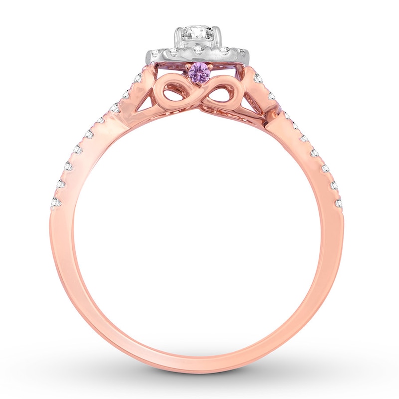 Main Image 2 of Diamond & Natural Pink Sapphire Promise Ring 1/2 carat tw Round 10K Rose Gold