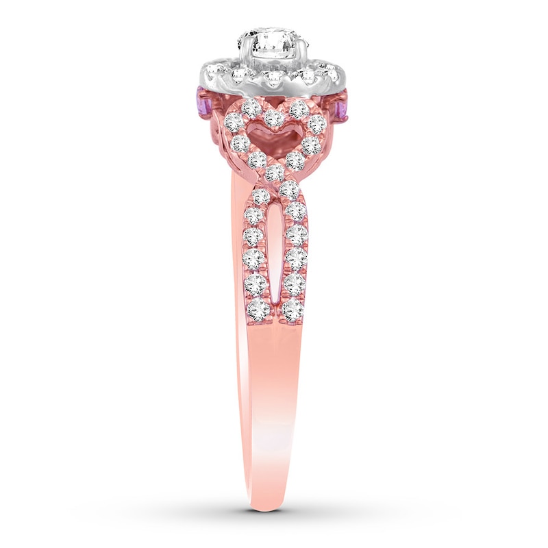 Main Image 3 of Diamond & Natural Pink Sapphire Promise Ring 1/2 carat tw Round 10K Rose Gold