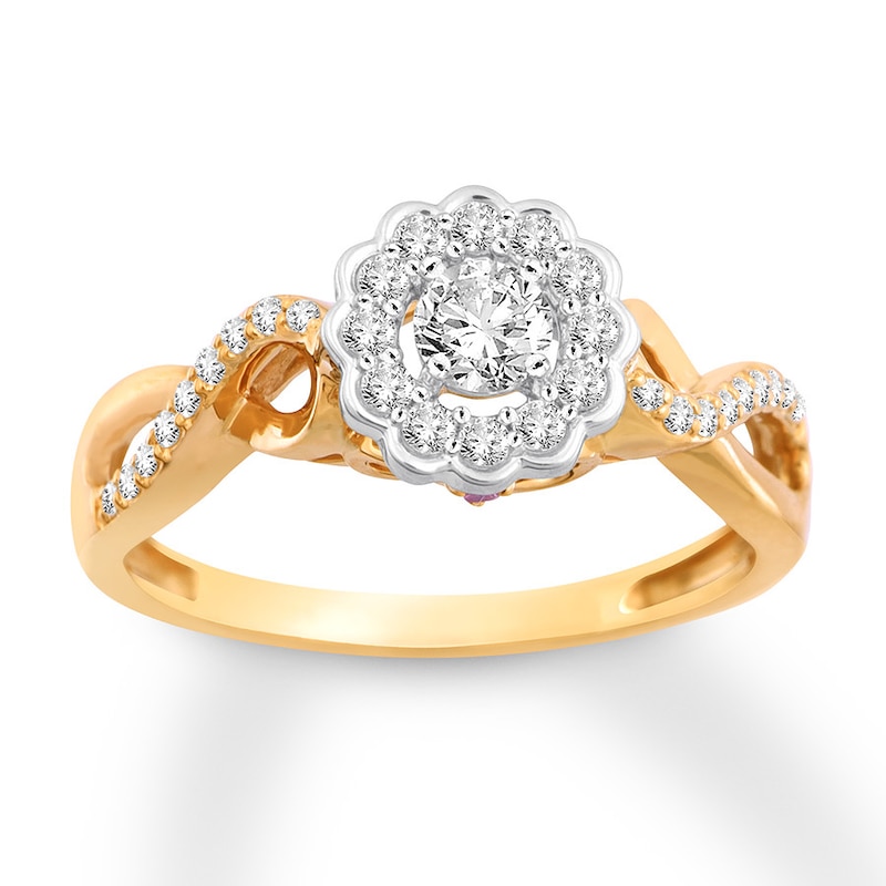 Main Image 1 of Diamond & Natural Pink Sapphire Promise Ring 3/8 carat tw Round 10K Two-Tone Gold