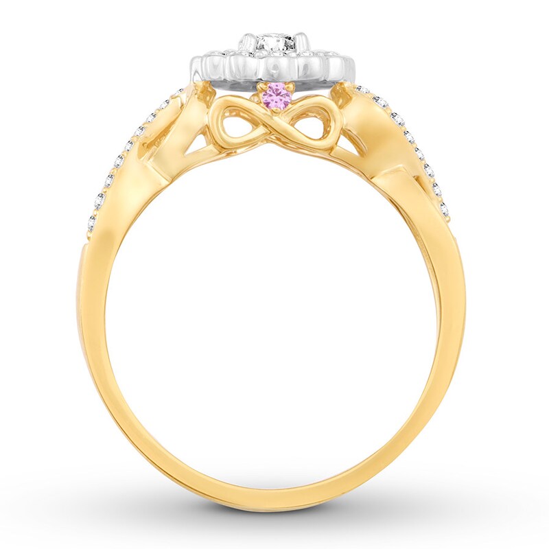 Diamond & Natural Pink Sapphire Promise Ring 3/8 carat tw Round 10K Two-Tone Gold