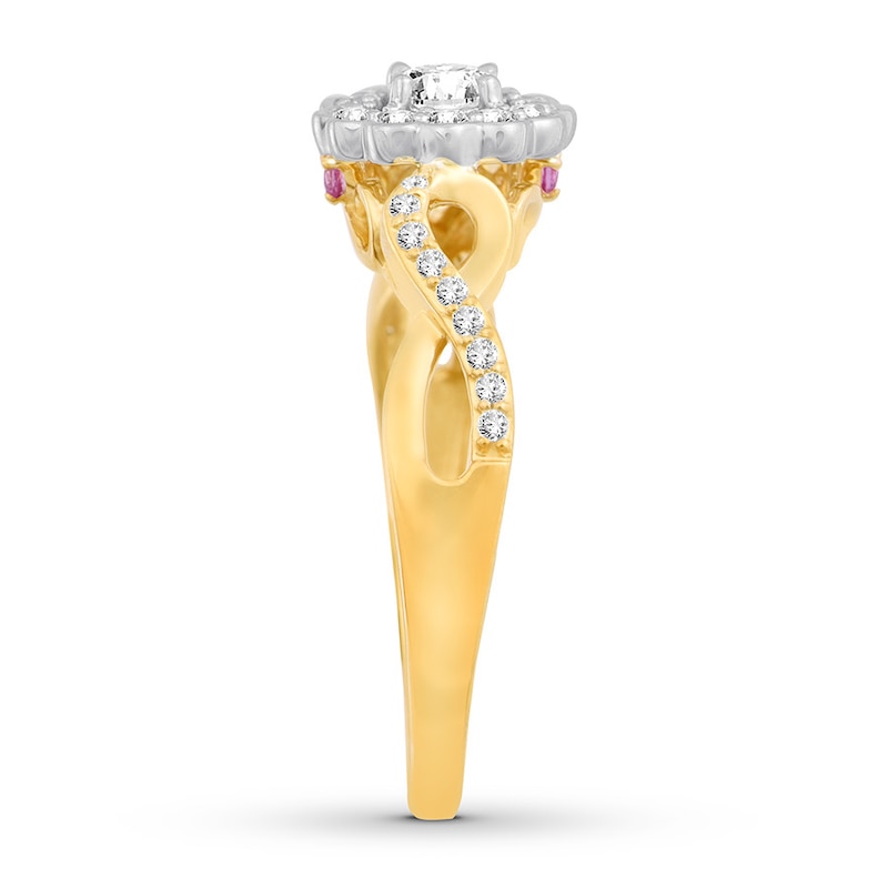 Main Image 3 of Diamond & Natural Pink Sapphire Promise Ring 3/8 carat tw Round 10K Two-Tone Gold