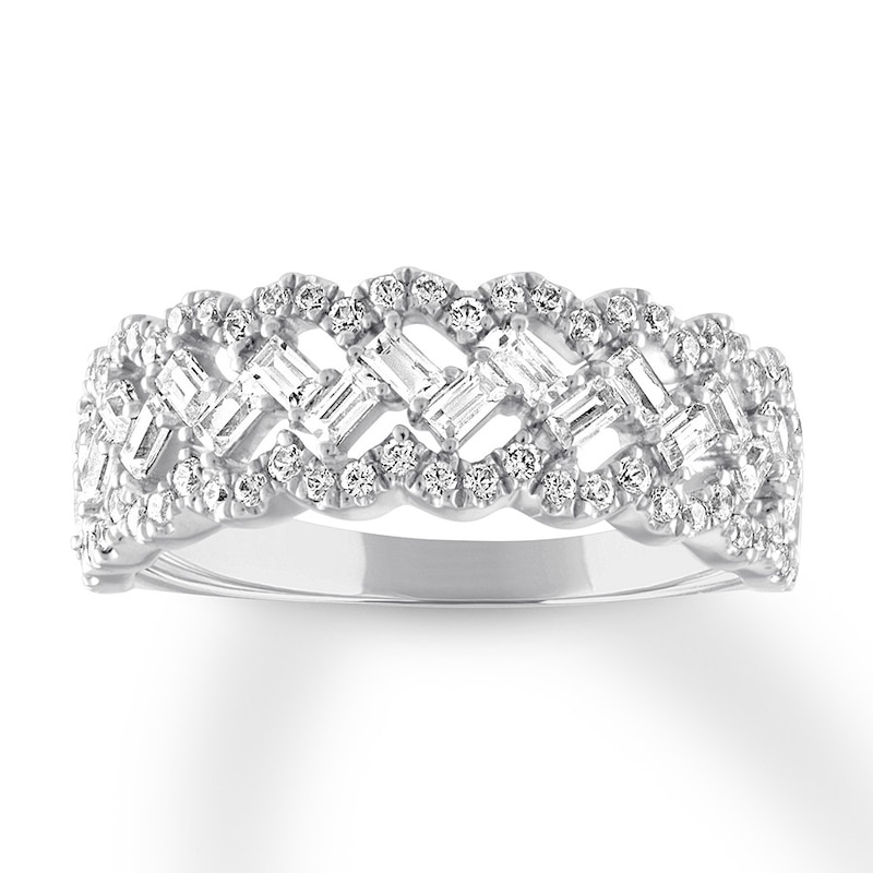 Diamond Anniversary Ring 3/4 ct tw Baguette/Round 14K White Gold