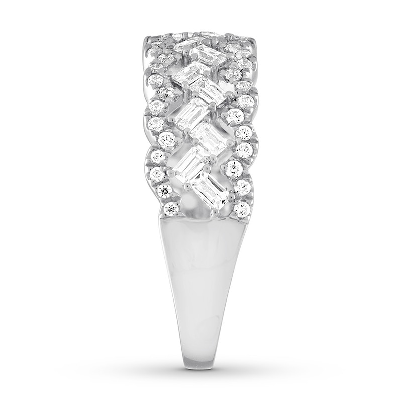 Diamond Anniversary Ring 3/4 ct tw Baguette/Round 14K White Gold