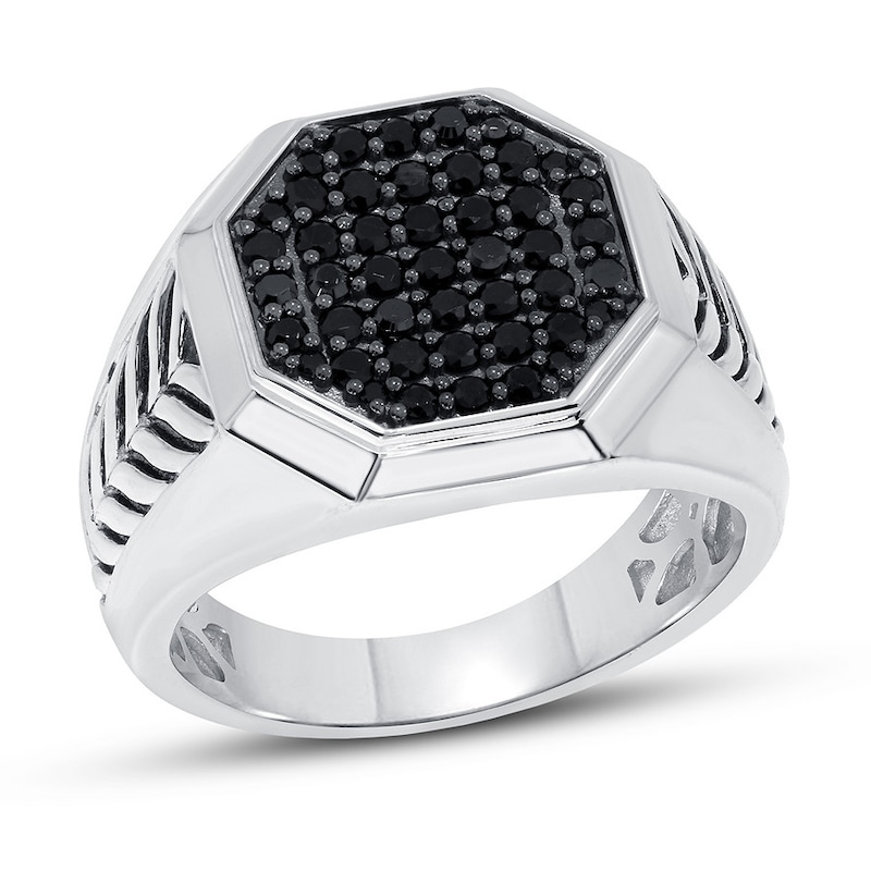 Men's Black Diamond Ring 3/4 ct tw Round-cut 10K White Gold