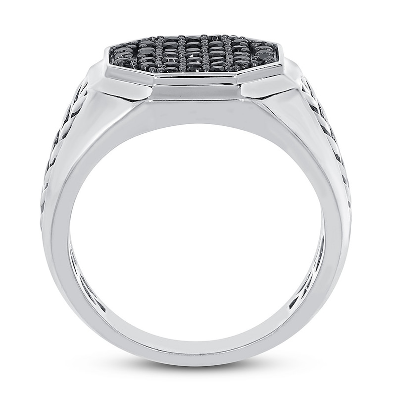 Men's Black Diamond Ring 3/4 ct tw Round-cut 10K White Gold