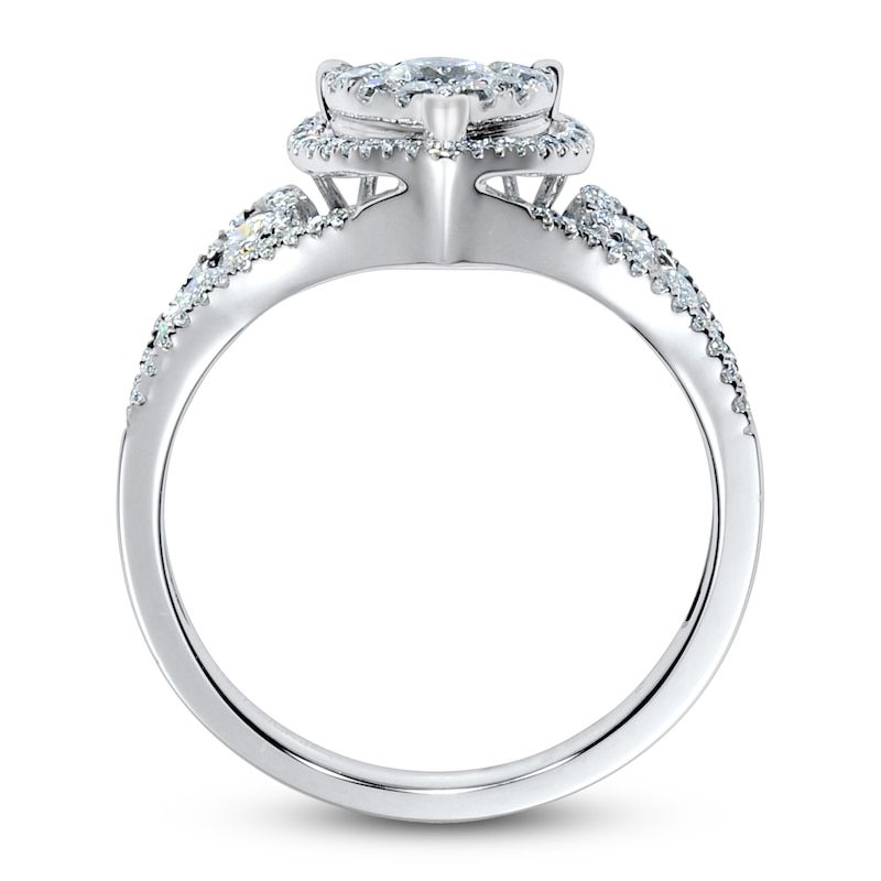 14K White Gold Open Heart Diamond Ring