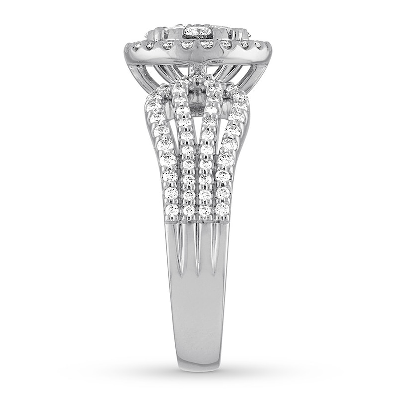 Round/Baguette Diamond Ring 3/4 Carat tw 10K White Gold