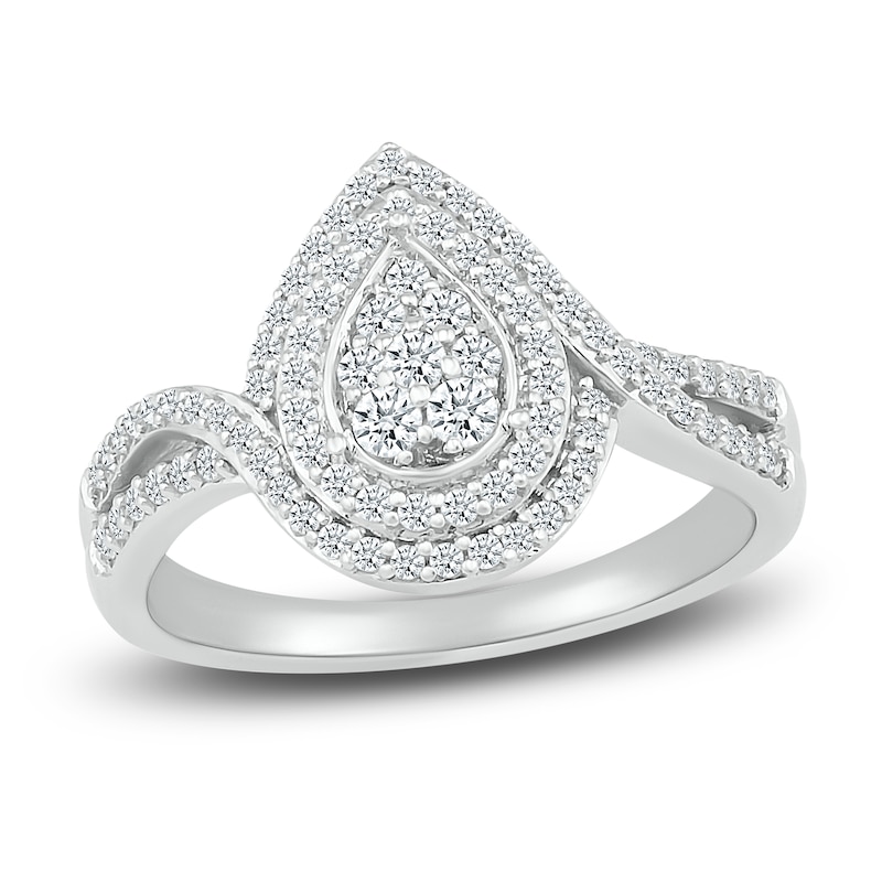 Main Image 1 of Diamond Teardrop Ring 1/2 ct tw Round  Sterling Silver