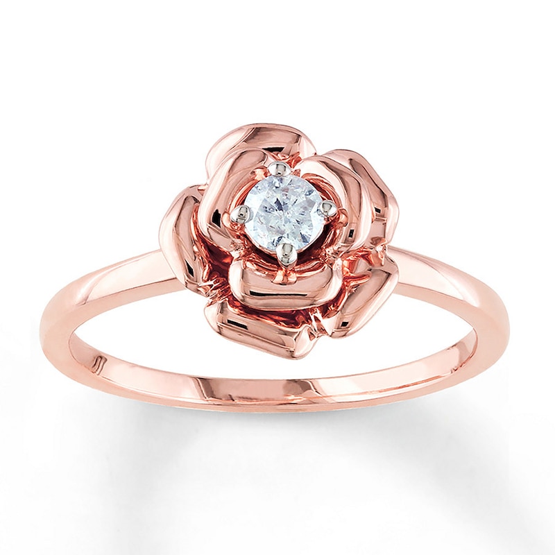Diamond Flower Ring 1/8 Carat Round 10K Rose Gold