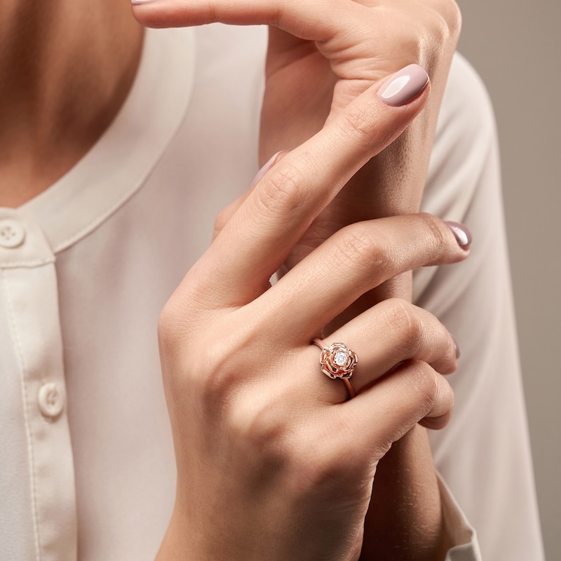 Diamond Flower Ring 1/8 Carat Round 10K Rose Gold