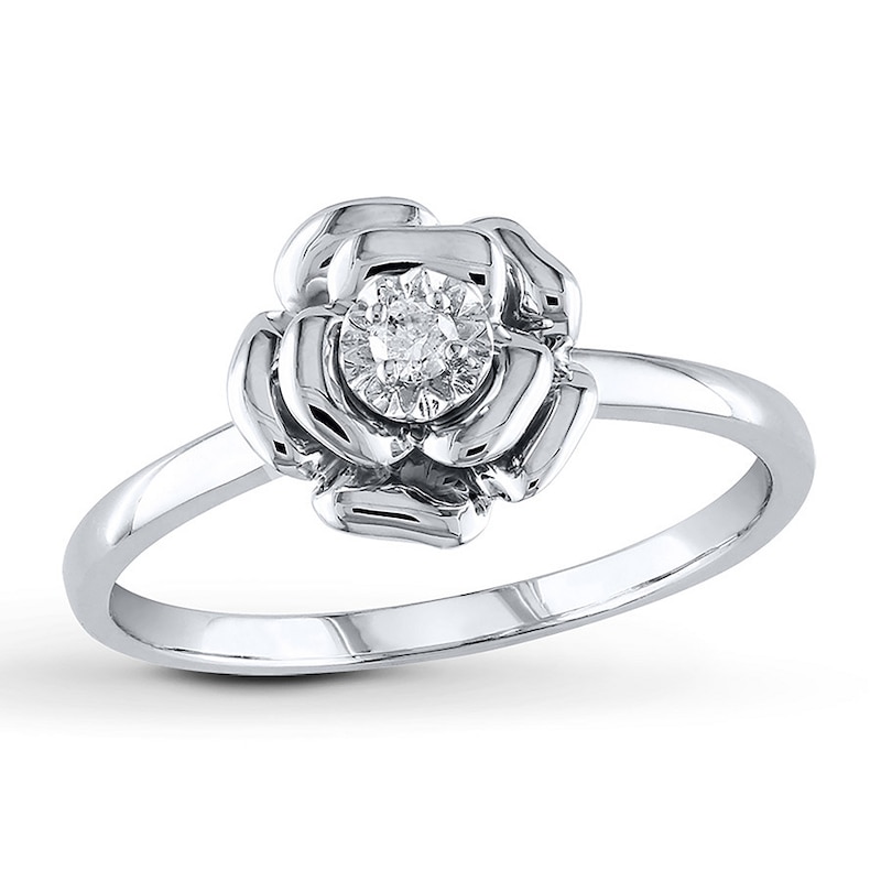 Diamond Flower Ring 1/20 Carat Round Sterling Silver