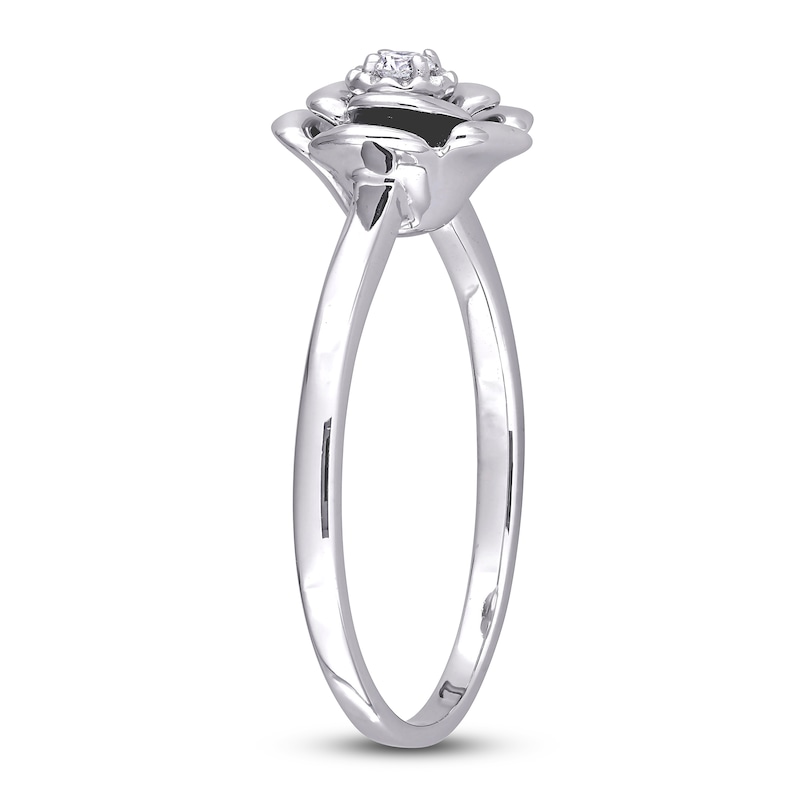 Diamond Flower Ring 1/20 Carat Round Sterling Silver