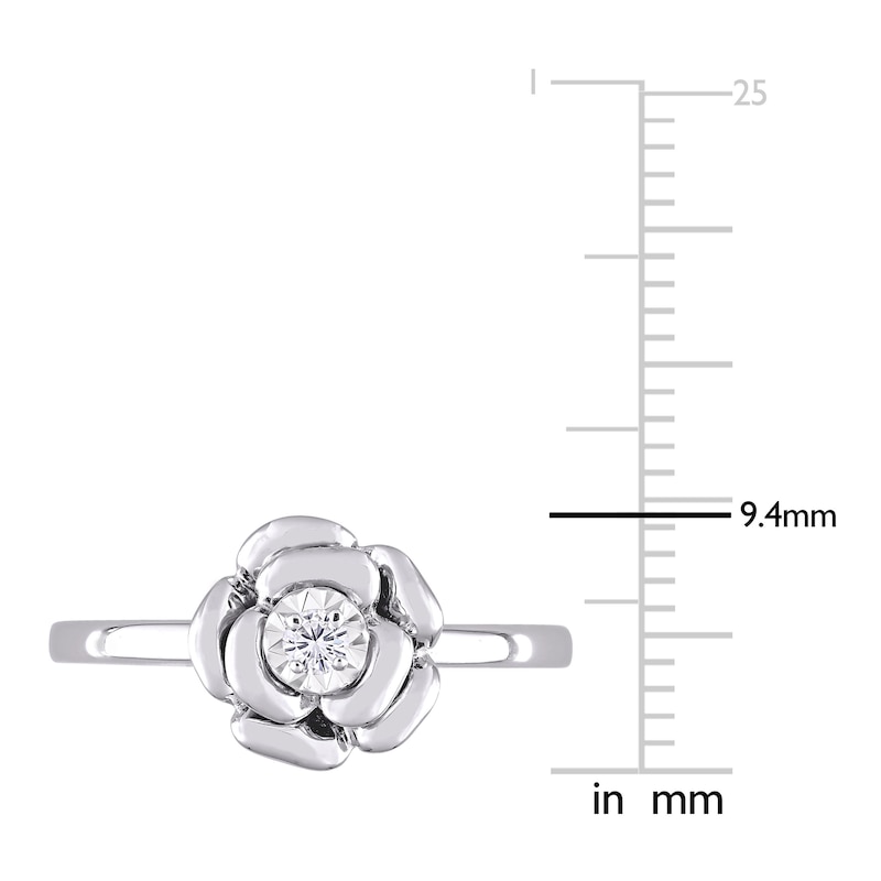 Main Image 4 of Diamond Flower Ring 1/20 Carat Round Sterling Silver