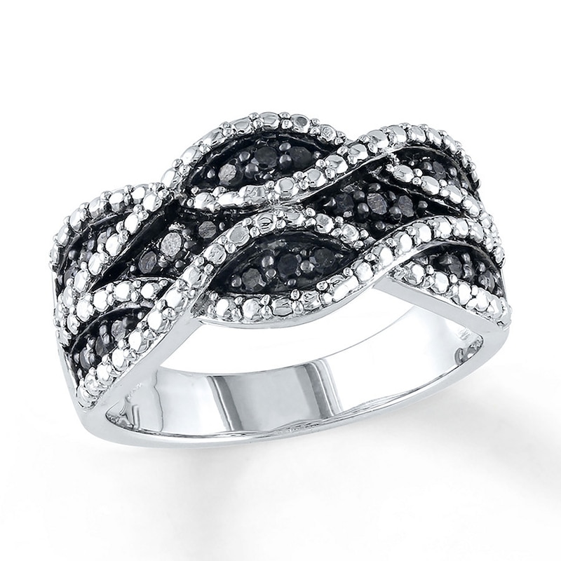 Main Image 1 of Black Diamond Ring 1/4 ct tw Round Sterling Silver