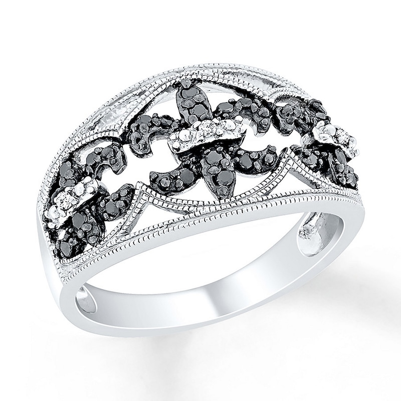 Black/White Diamond Ring 1/4 ct tw Round Sterling Silver