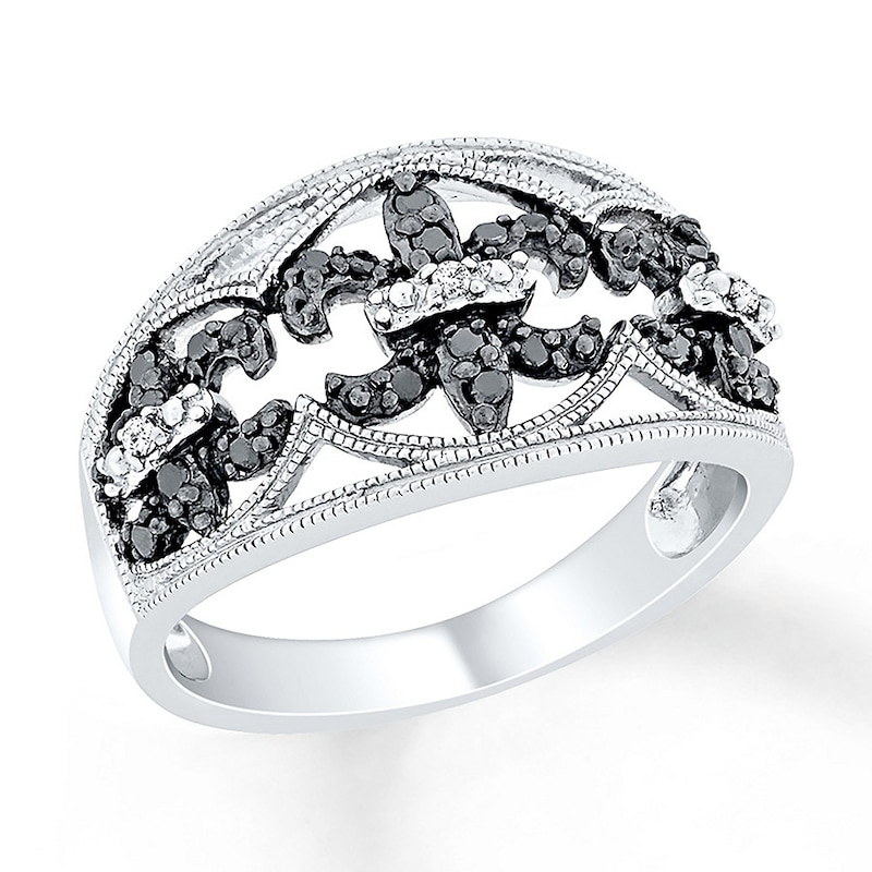 Main Image 1 of Black/White Diamond Ring 1/4 ct tw Round Sterling Silver