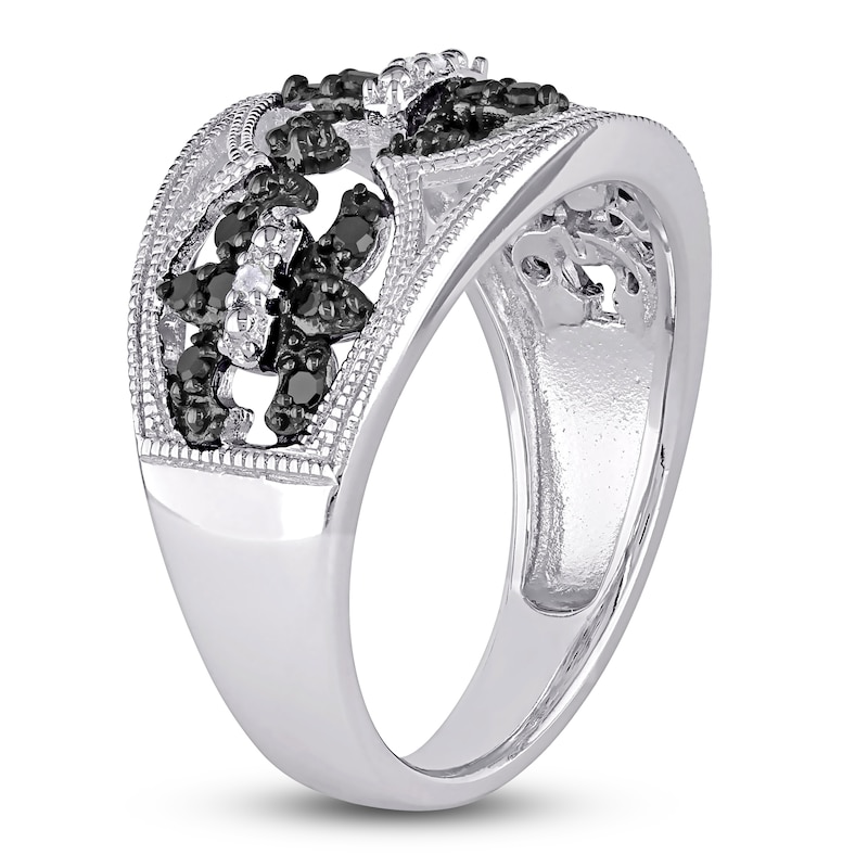 Main Image 2 of Black/White Diamond Ring 1/4 ct tw Round Sterling Silver