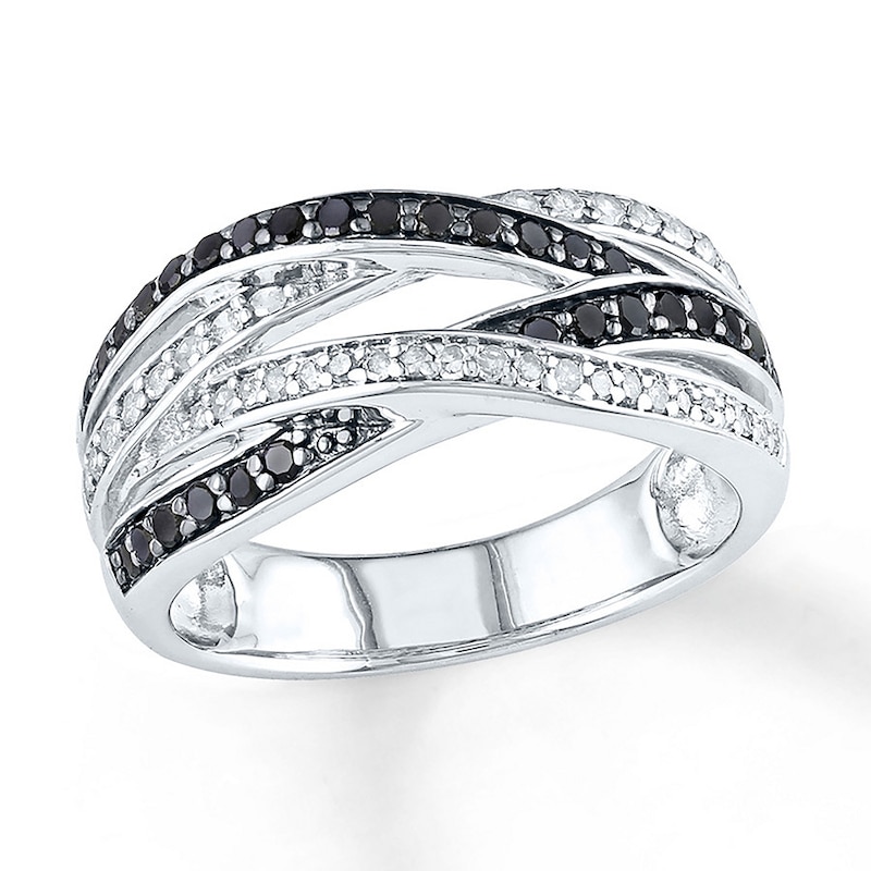 Black/White Diamond Ring 1/2 ct tw Round Sterling Silver