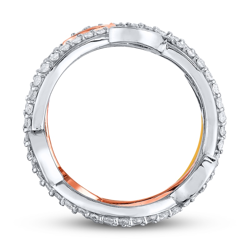 Diamond Leaf Ring 2 ct tw Round 14K Tri-Tone Gold