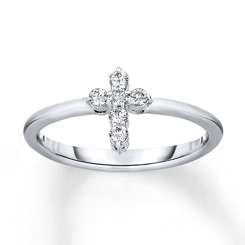 Diamond Cross Ring 1/6 ct tw Round 14K White Gold