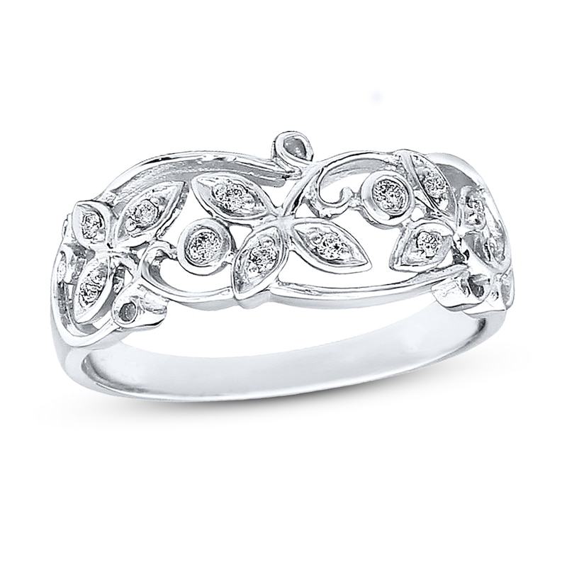 Diamond Leaf Ring 1/15 ct tw Round-cut Sterling Silver