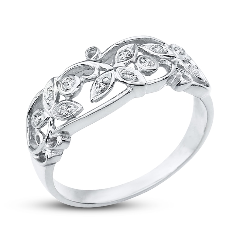 Diamond Leaf Ring 1/15 ct tw Round-cut Sterling Silver