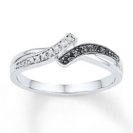 Black/White Diamond Ring 1/20 ct tw Round Sterling Silver