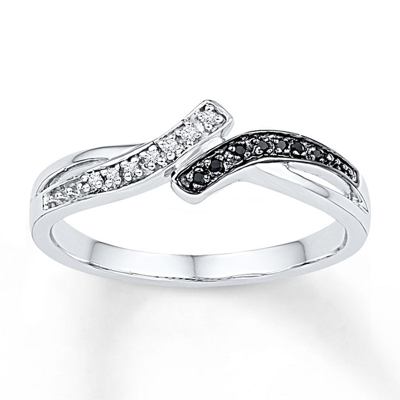 Main Image 1 of Black/White Diamond Ring 1/20 ct tw Round Sterling Silver