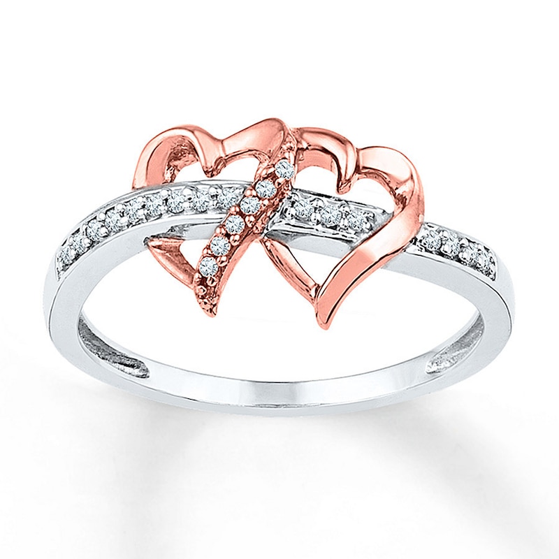 Main Image 1 of Diamond Heart Ring 1/10 cttw Round Sterling Silver/10K Gold