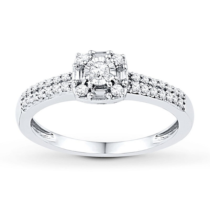 Main Image 1 of Diamond Promise Ring 1/4 ct tw Round/Baguette 10K White Gold