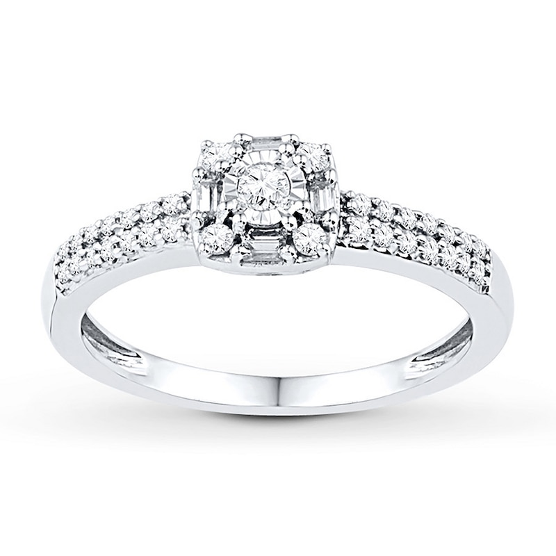 Diamond Promise Ring 1/4 ct tw Round/Baguette 10K White Gold