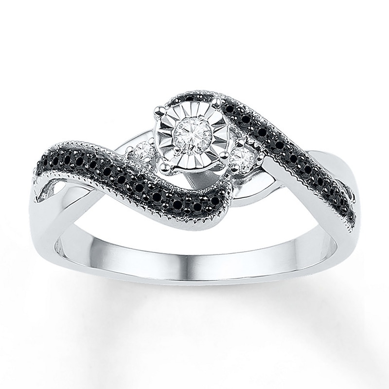 Black/White Diamond Promise Ring 1/4 ct tw Sterling Silver