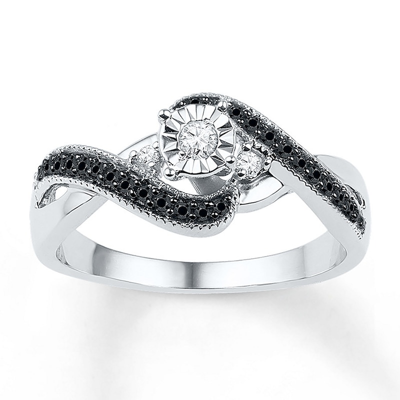 Main Image 1 of Black/White Diamond Promise Ring 1/4 ct tw Sterling Silver