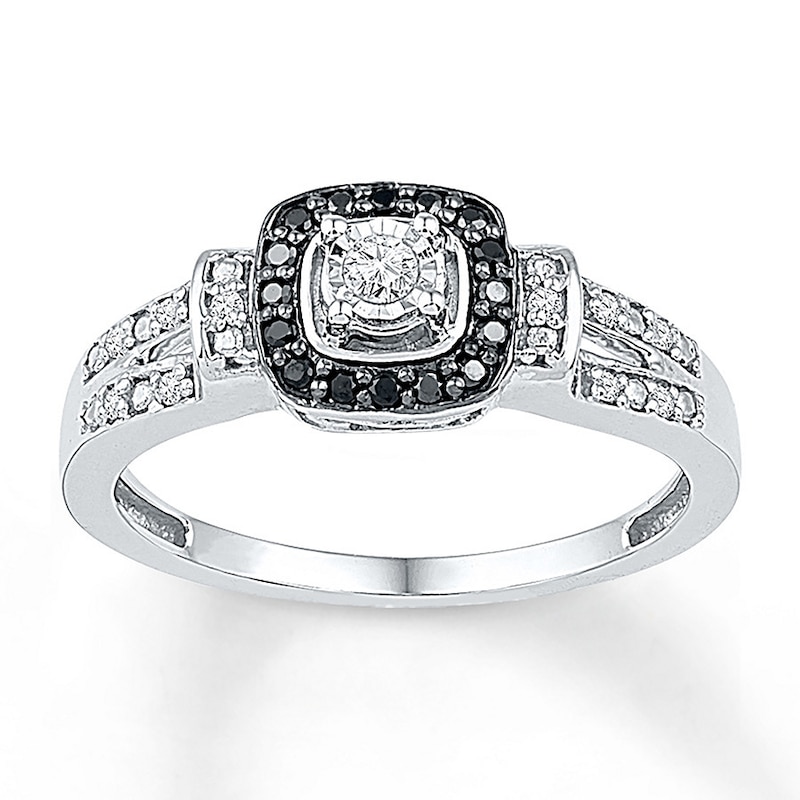 Main Image 1 of Black/White Diamond Promise Ring 1/5 ct tw Sterling Silver