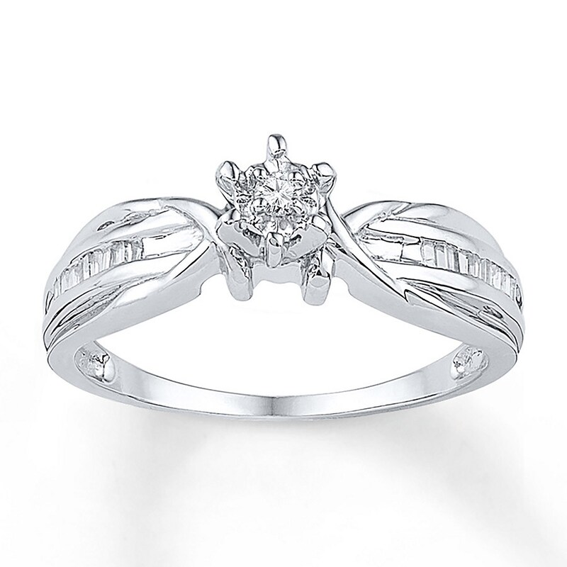 Main Image 1 of Diamond Promise Ring 1/6 ct tw Baguette/Round Sterling Silver