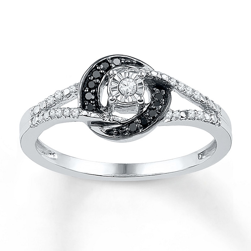 Black/White Diamond Ring 1/8 ct tw Round Sterling Silver