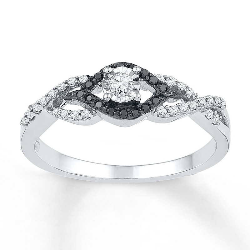 Black/White Diamonds 1/5 ct tw Promise Ring Sterling Silver