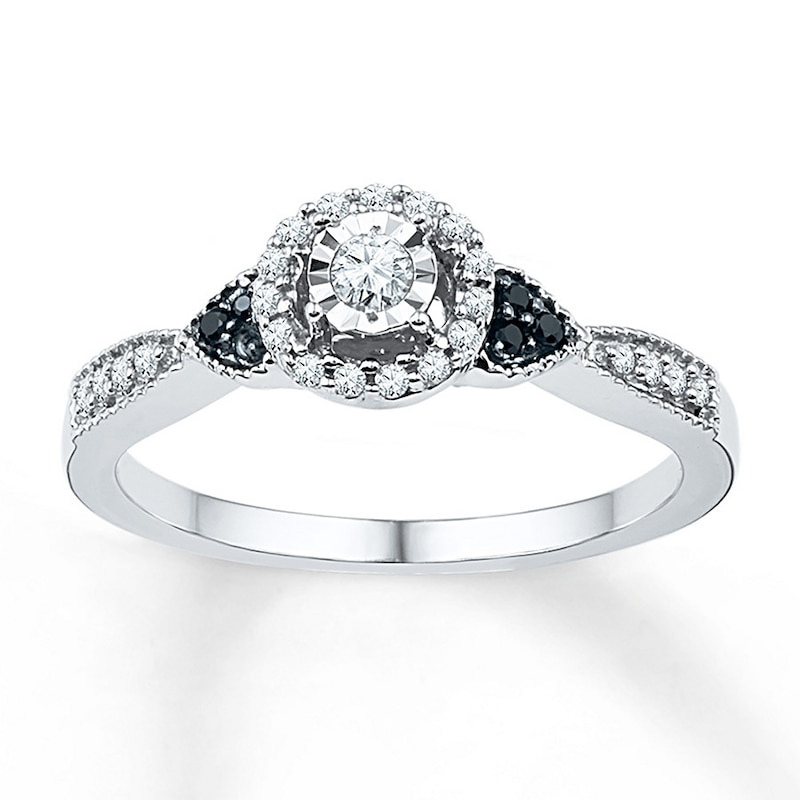 Main Image 1 of Black/White Diamond Promise Ring 1/5 ct tw Sterling Silver