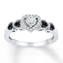 Black/White Diamonds 1/5 ct tw Promise Ring Sterling Silver