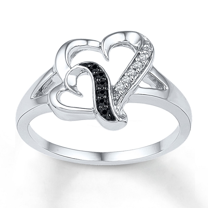Black/White Diamond Heart Ring 1/20 ct tw Sterling Silver
