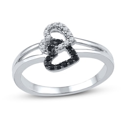 Black/White Diamond Ring 1/6 ct tw Round-cut Sterling Silver
