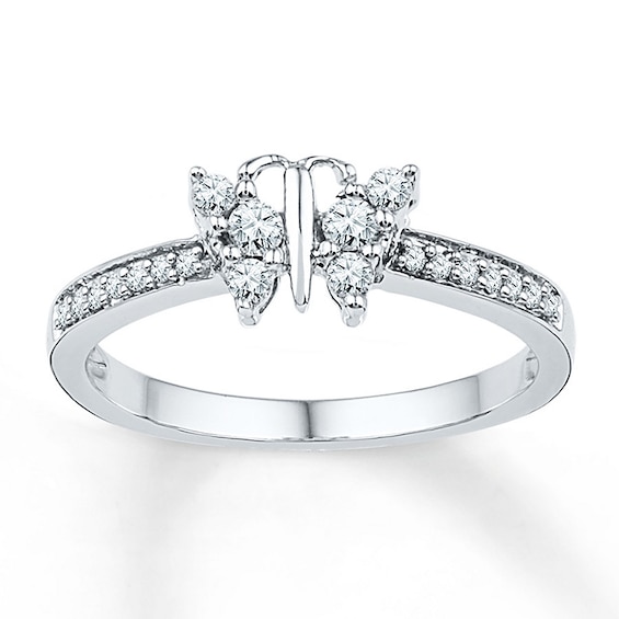 Diamond Butterfly Ring 14 ct tw Round 10K White Gold